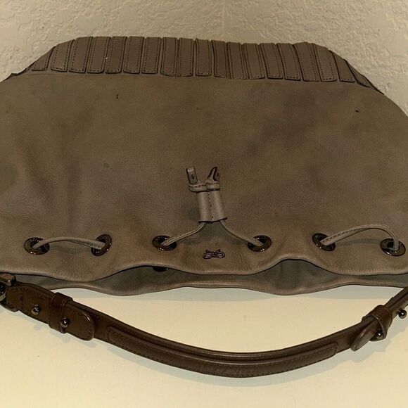 Anya Hindmarch Taupe Brown Leather Bucket Bag Tassel Fringe Purse Boho Western - Picture 13 of 15